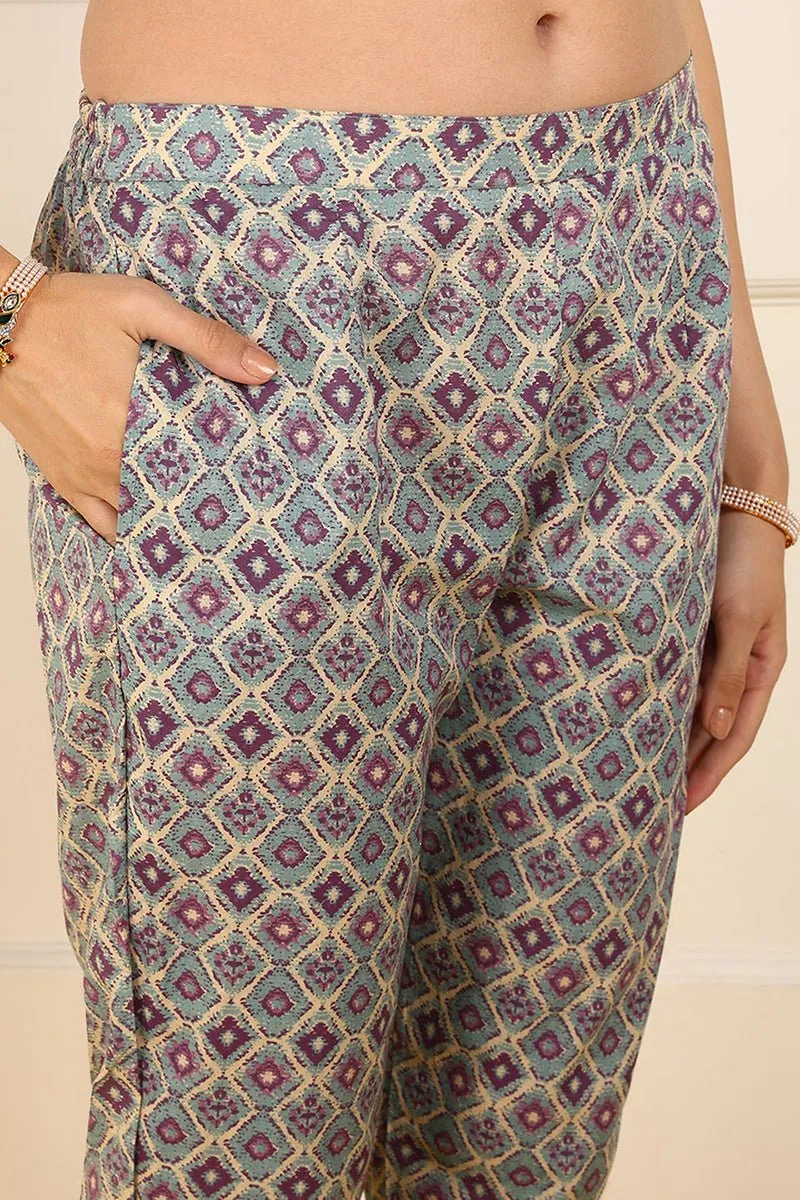 Ahika Violet Pure Cotton Floral Embroidered Straight Suit Set