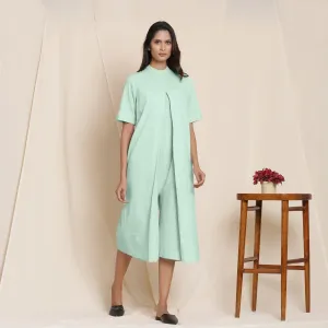 Aqua Cotton Box Pleated High Neck Midi Jumpsuit