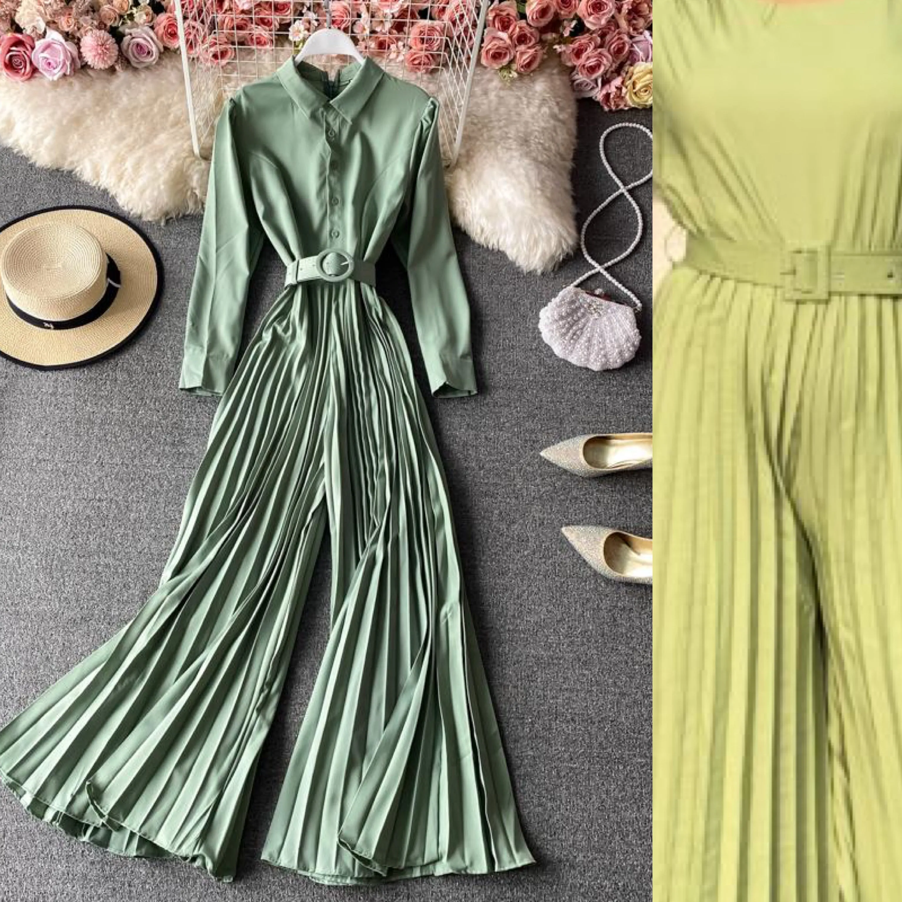 Aries Pleated Jumpsuit with Belt