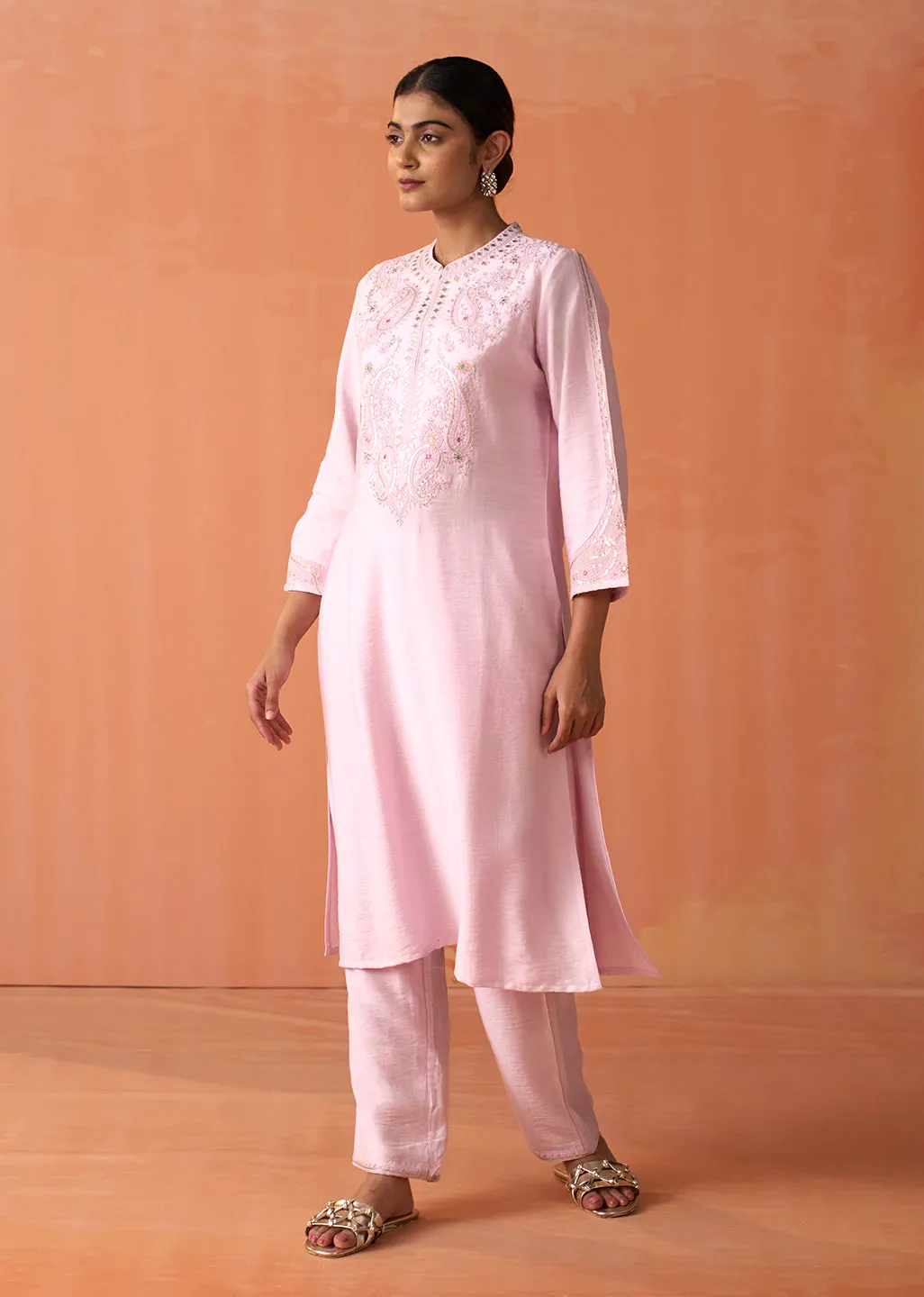 Arziya Pink Embroidered Rayon Kurta Set for Women