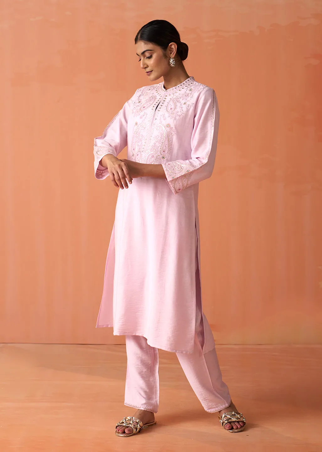 Arziya Pink Embroidered Rayon Kurta Set for Women