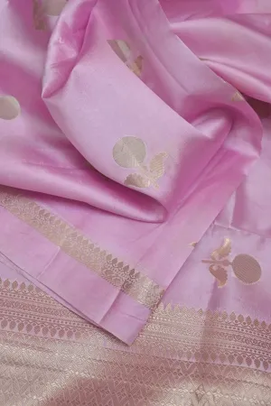 Baby Pink Color Pure Mango Silk Banarasi Saree with Silver and Golden Zari Butta Work