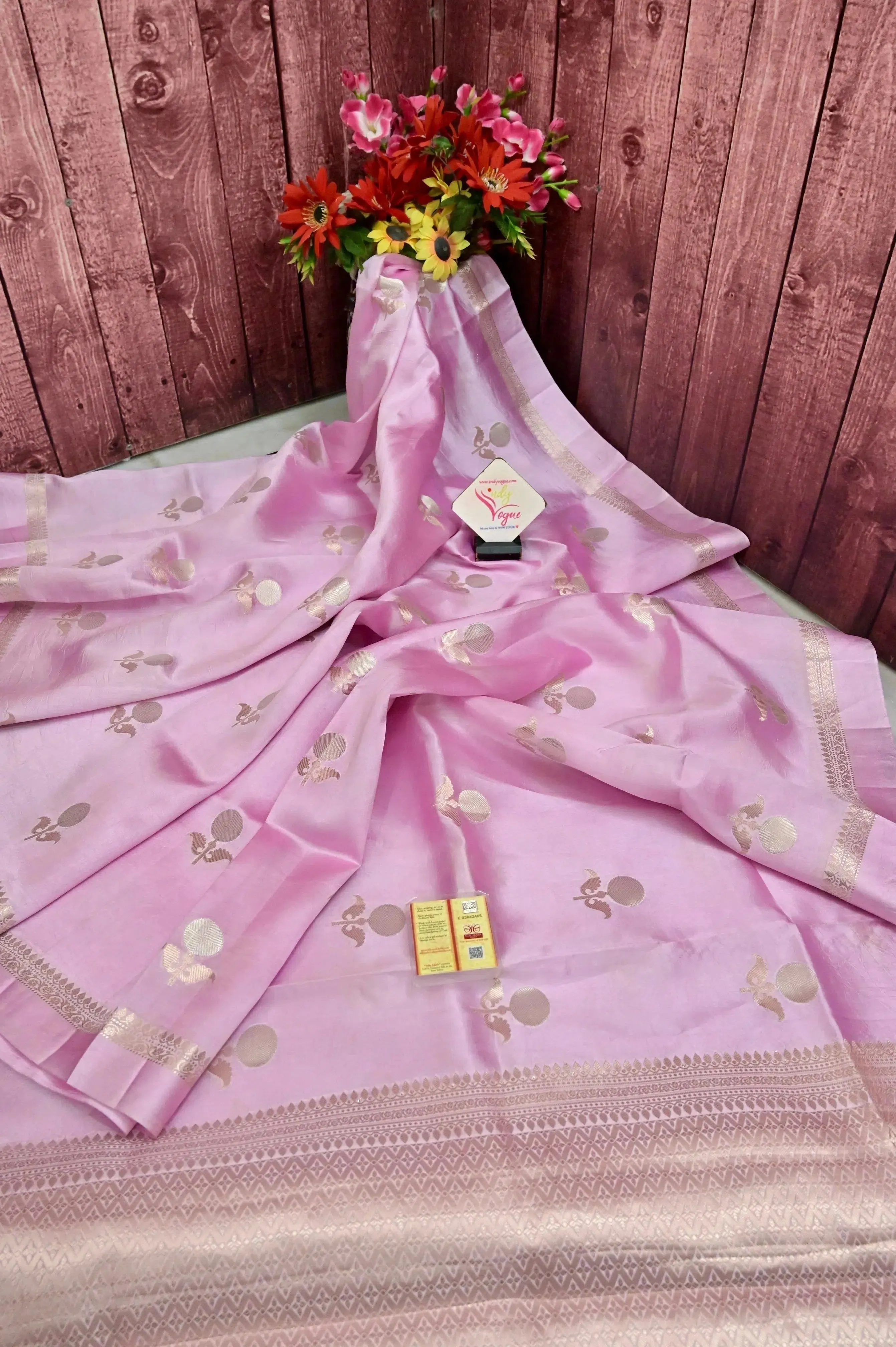 Baby Pink Color Pure Mango Silk Banarasi Saree with Silver and Golden Zari Butta Work