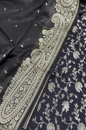 Black Banarasi Silk Suit With Black Banarasi Organza Silk Dupatta