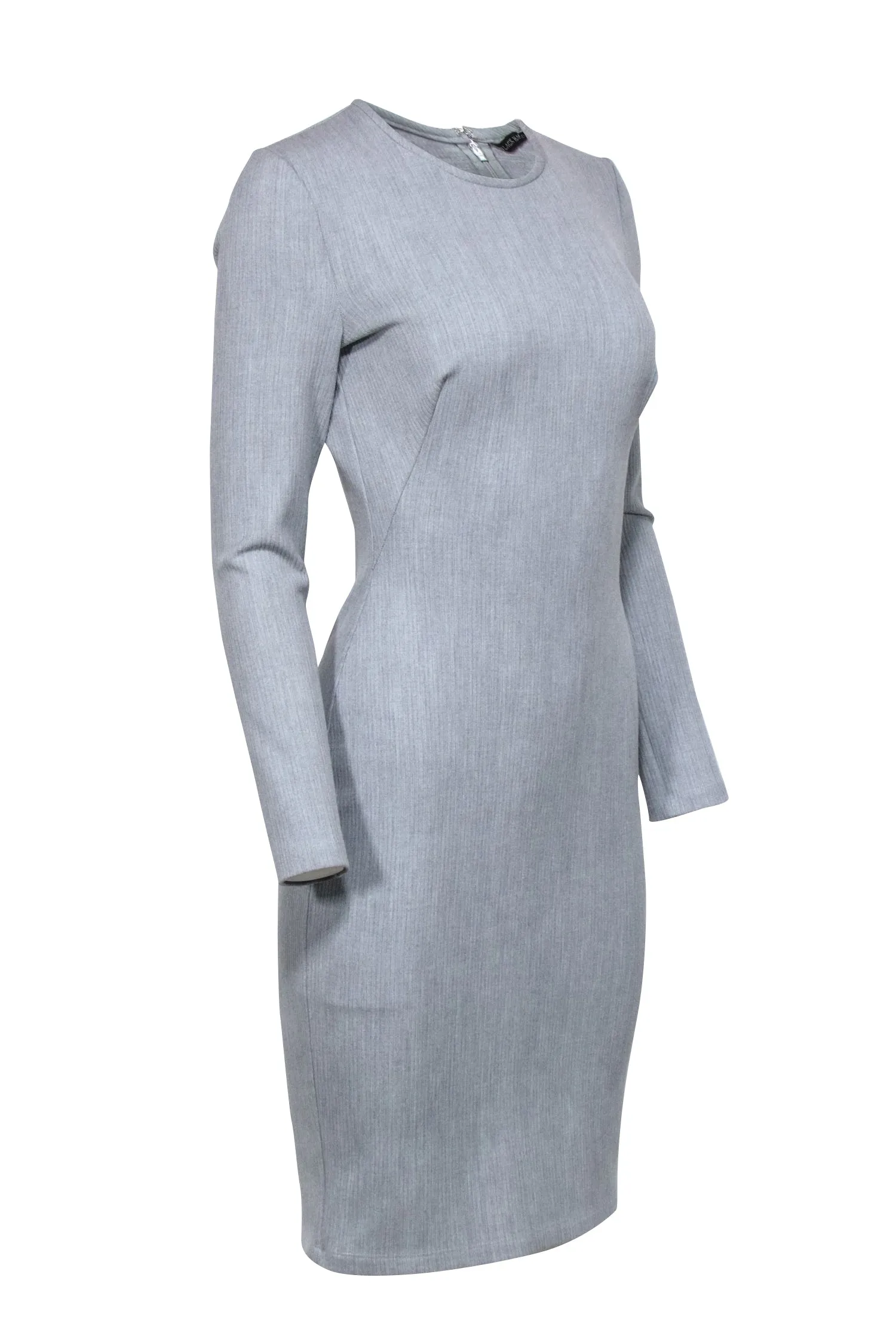 Black Halo – Light Grey Ribbed Long Sleeve Sheath Dress Sz 4