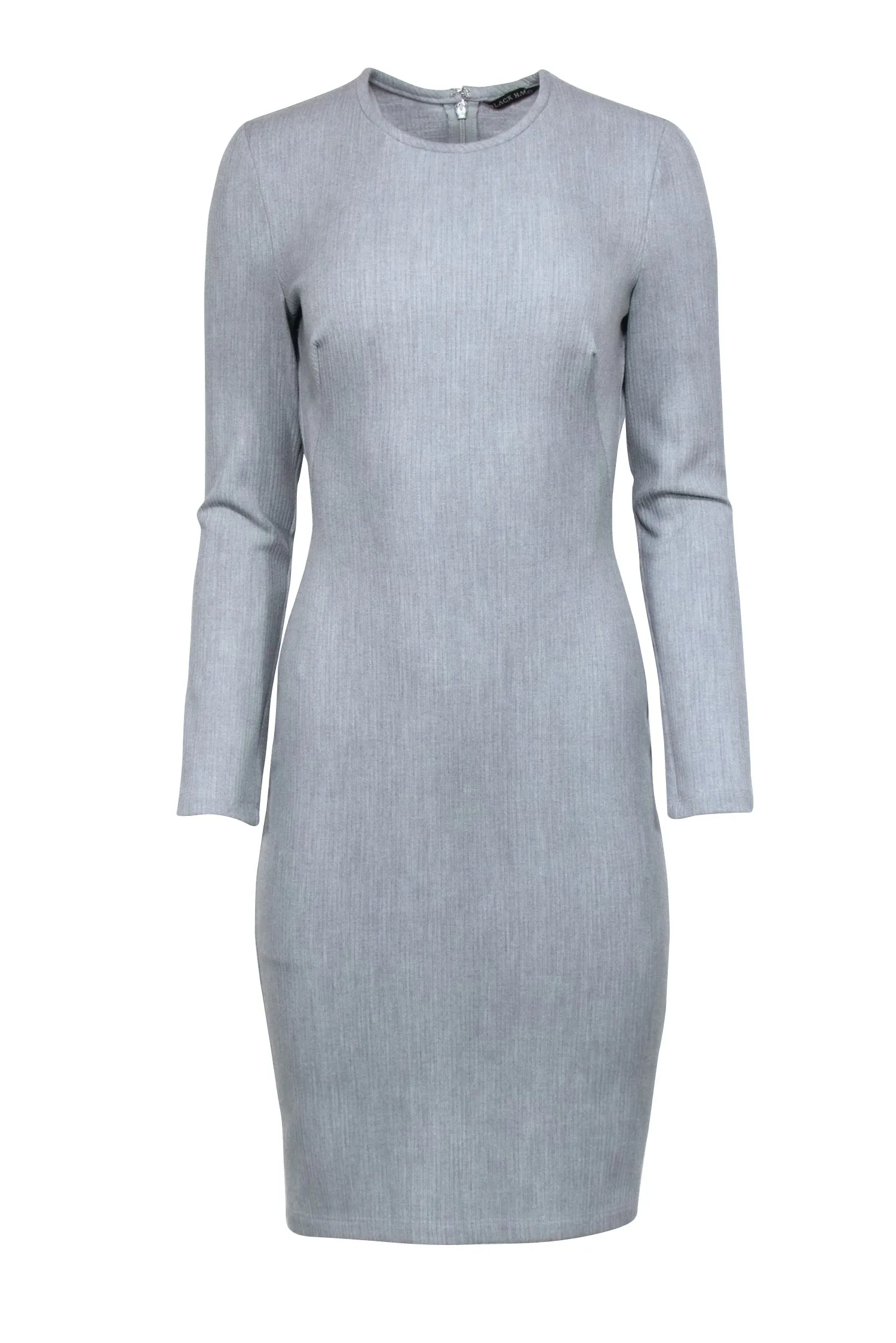 Black Halo – Light Grey Ribbed Long Sleeve Sheath Dress Sz 4