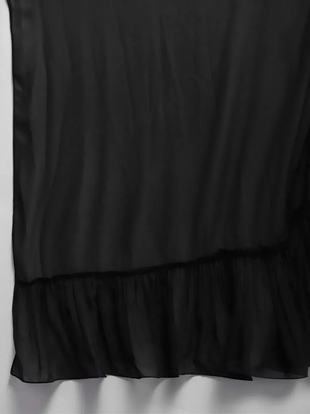 Black Solid Georgette Ready to Wear Saree With Potli
