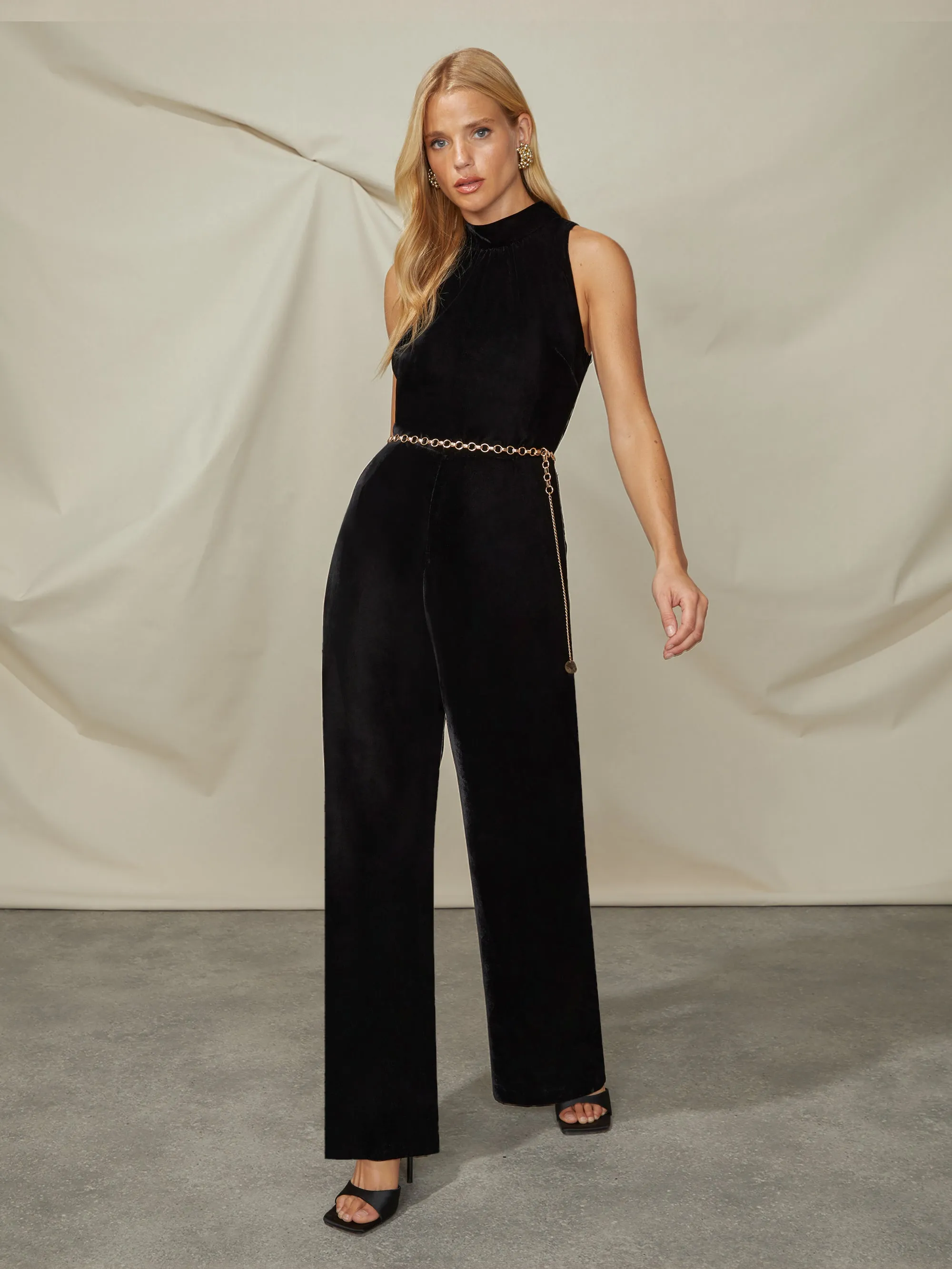 Black Velvet High Neck Jumpsuit