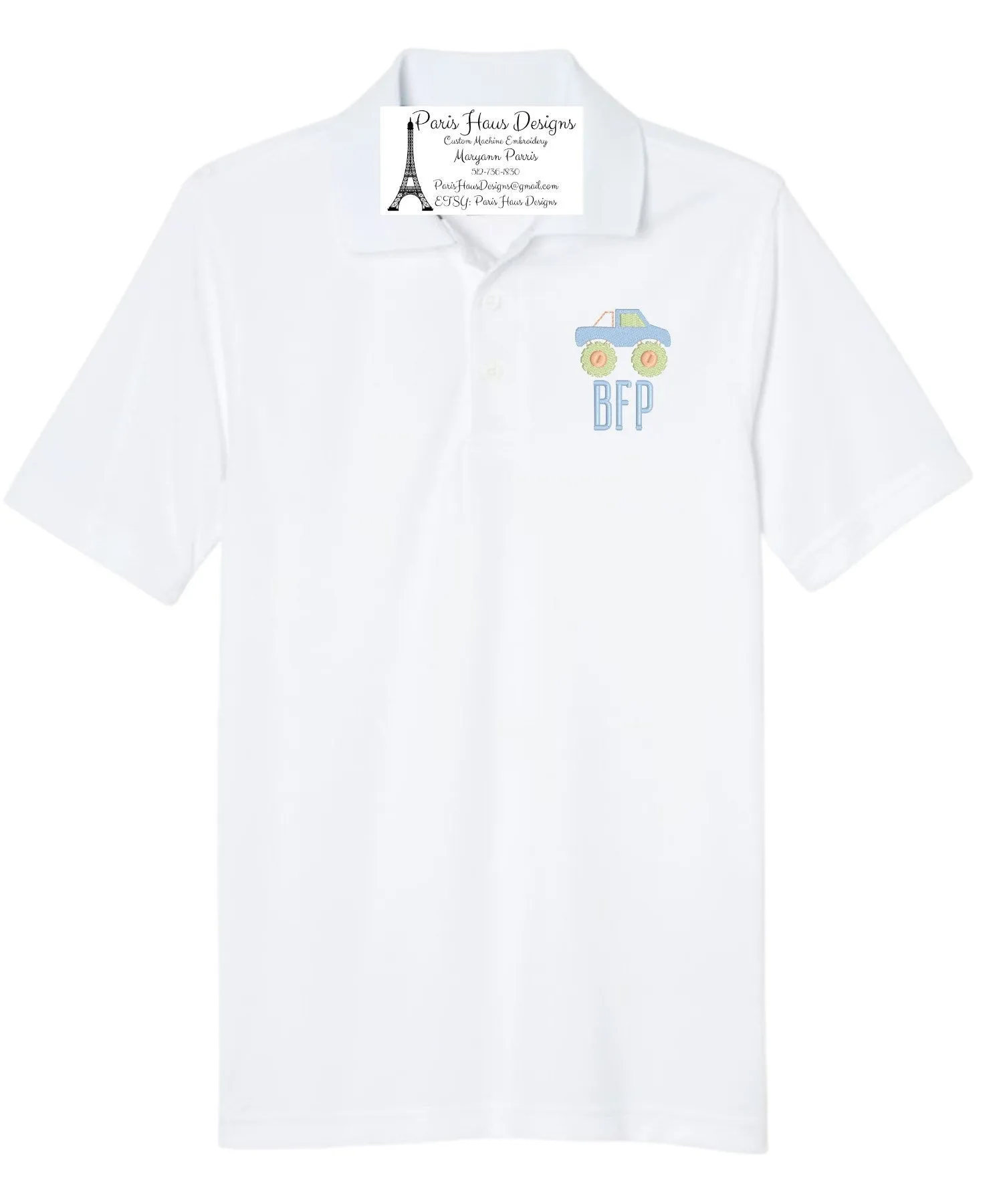 Boys Monster Truck Monogram Polo Design