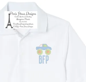 Boys Monster Truck Monogram Polo Design