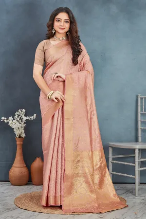 Brocade Elegance: Pure Mysore Silk Sarees in peach