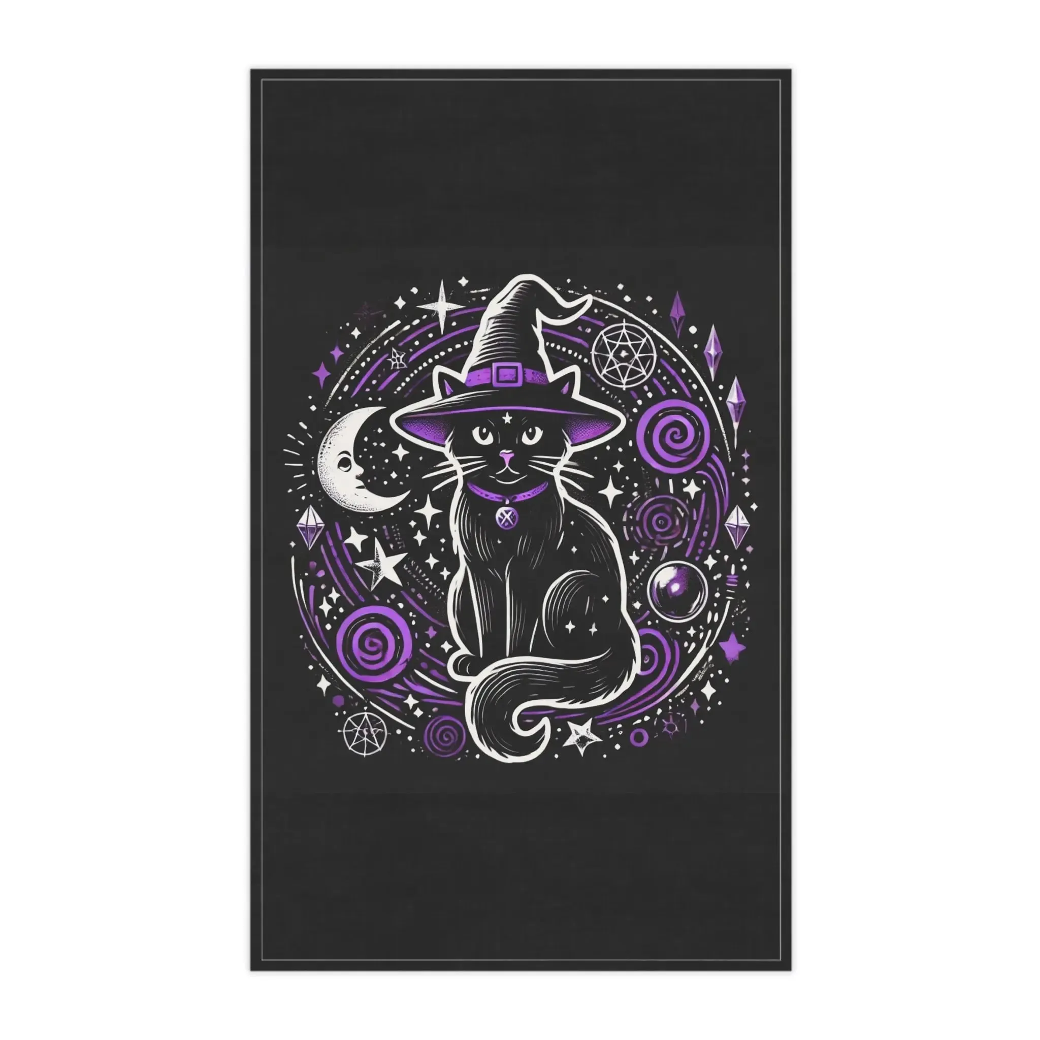 Cat Witch - Purple and Black - Halloween Kitchen Towel