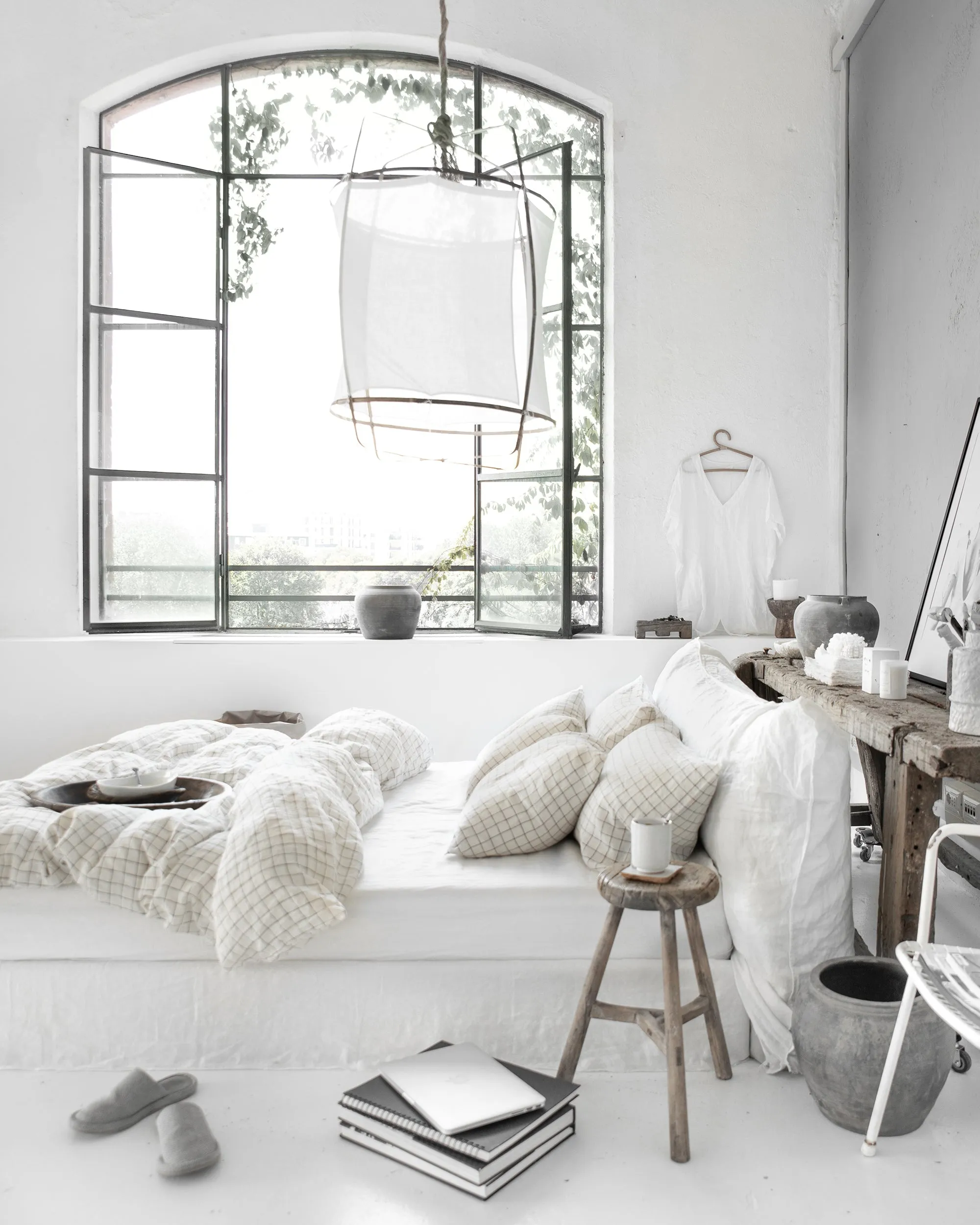 Charcoal grid linen duvet cover