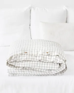 Charcoal grid linen duvet cover