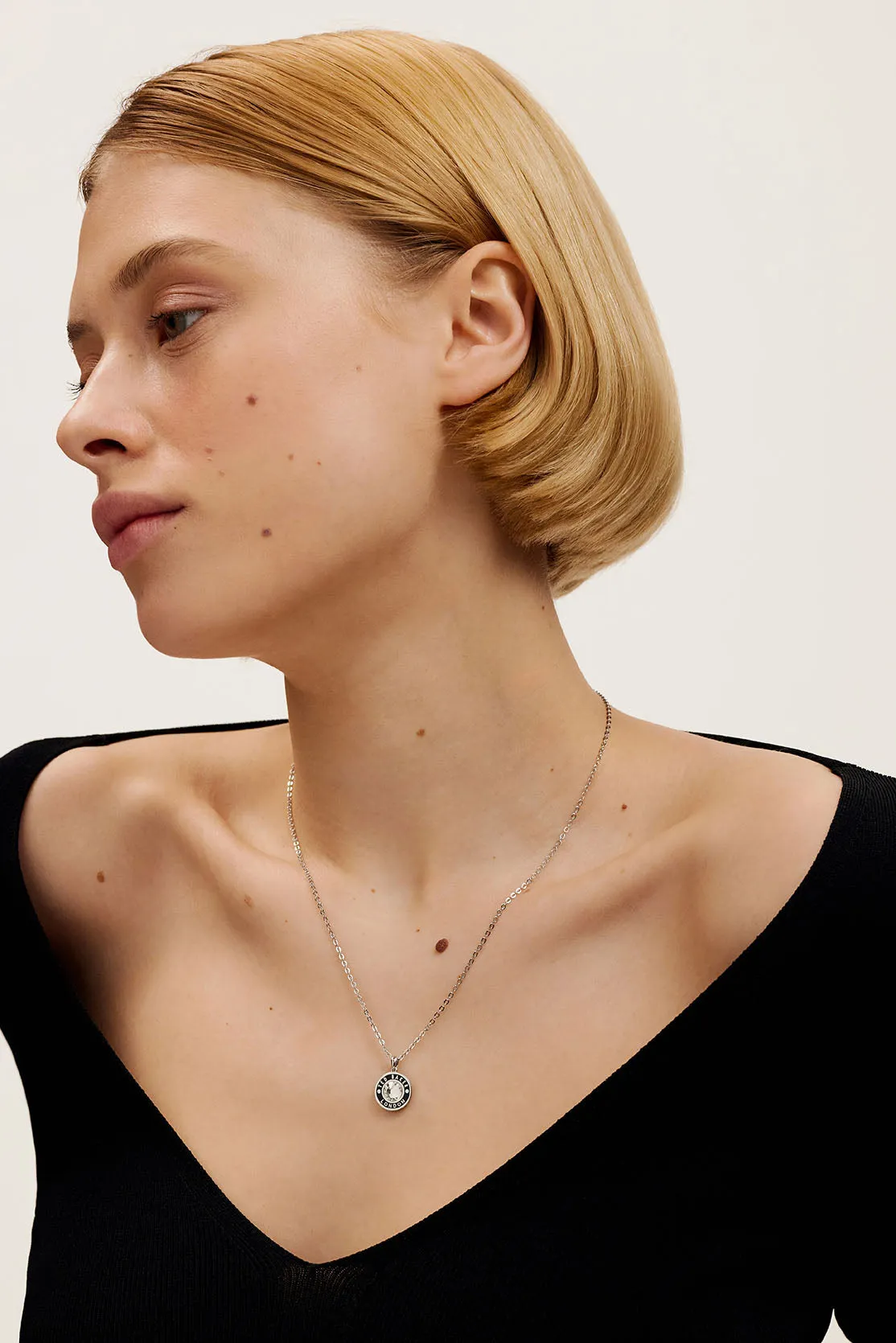 Cherlie Crystal Button Pendant Necklace Silver