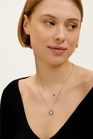 Cherlie Crystal Button Pendant Necklace Silver