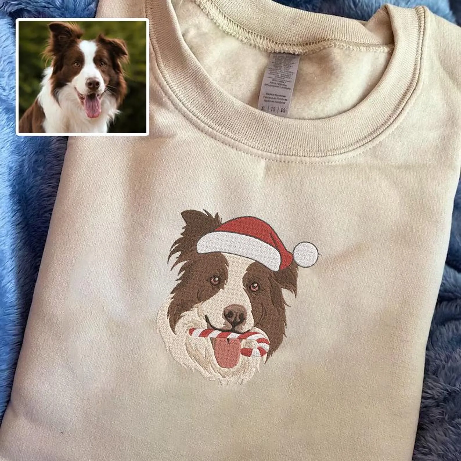 Christmas Personalized Embroidered Pet Dog Cat Sweatshirt, Custom Pet Portrait With Names On Sleeve
