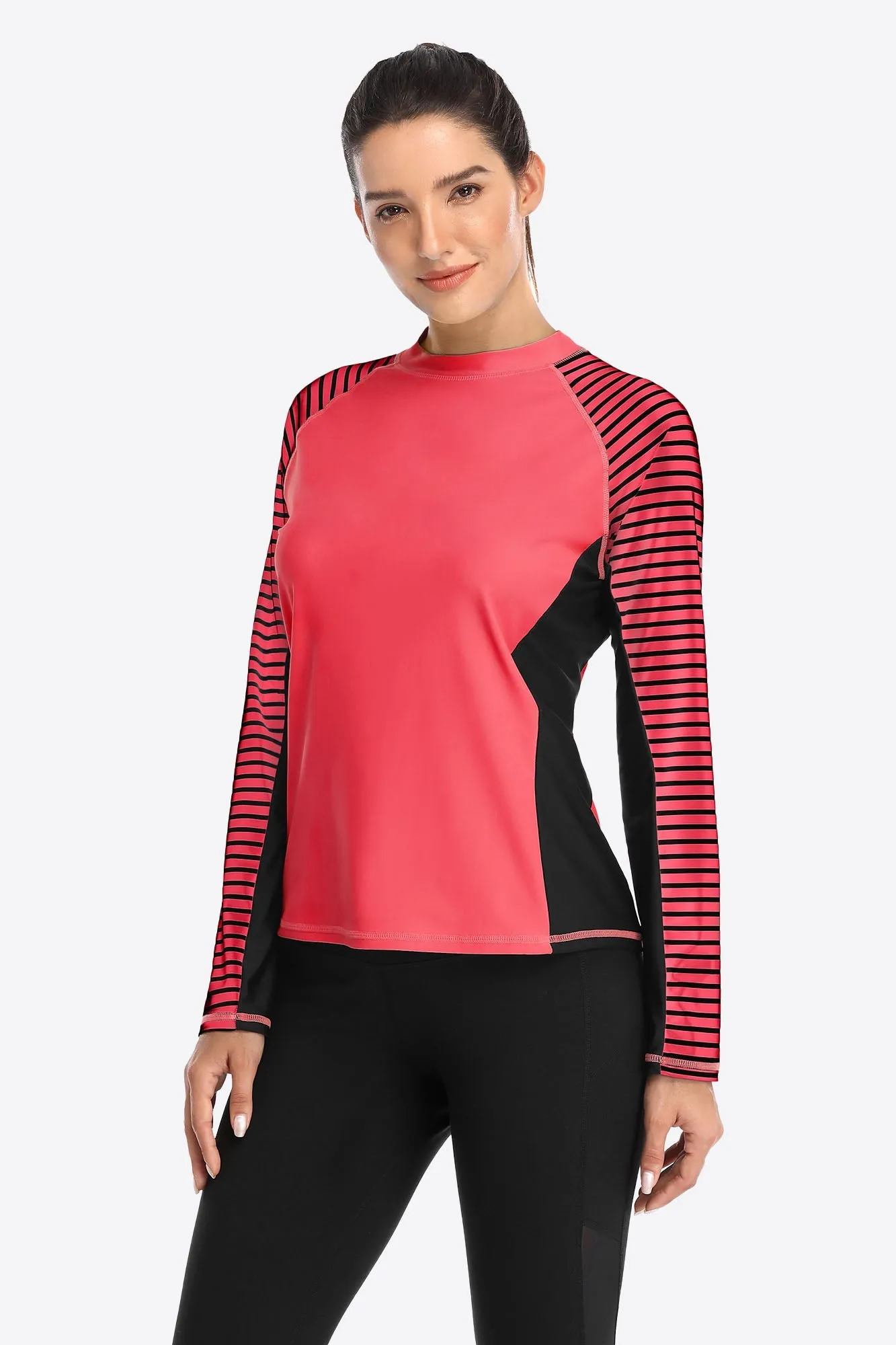 Clearance | Women's Stripe Long Sleeves UPF 50  Crew Rash Guard