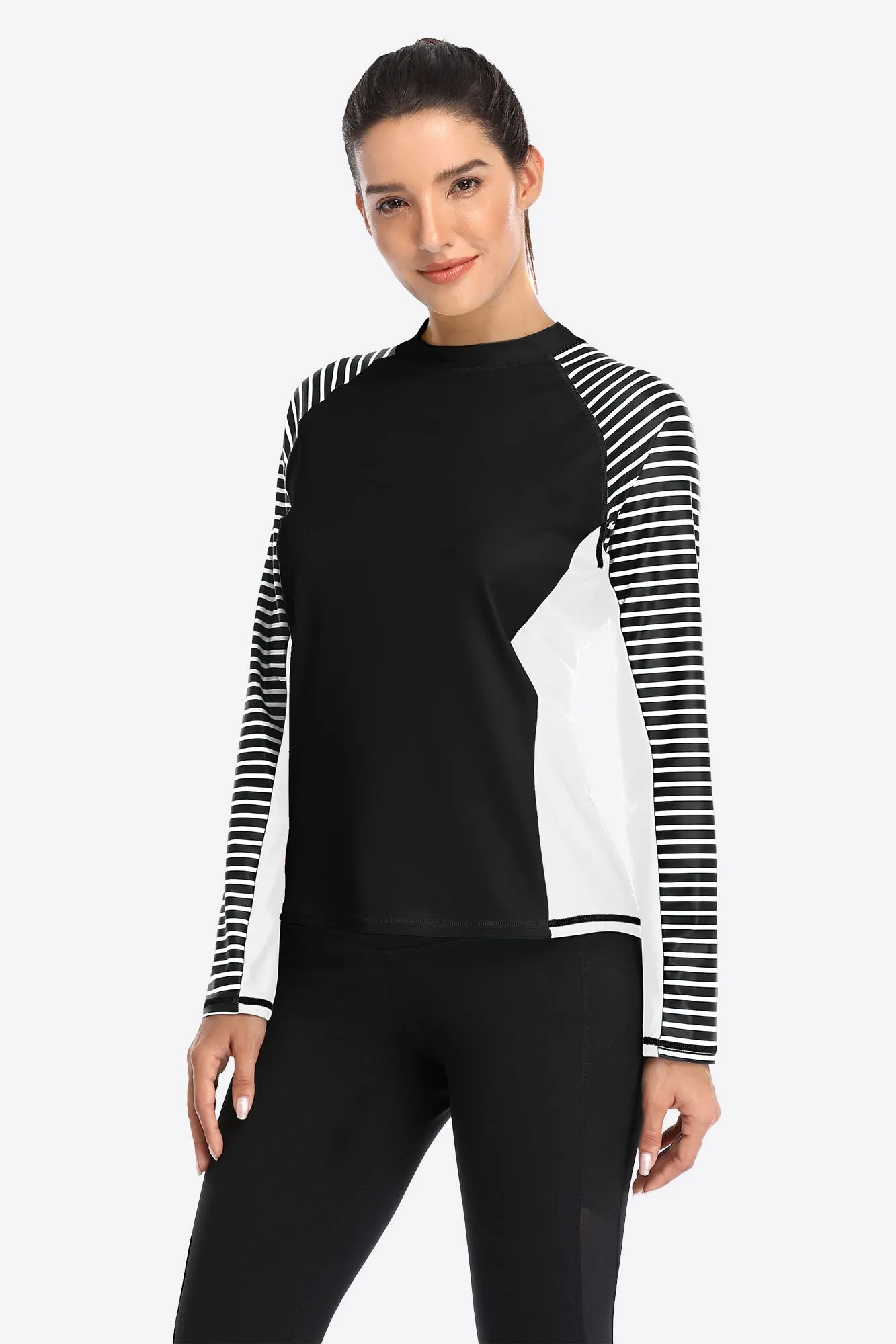 Clearance | Women's Stripe Long Sleeves UPF 50  Crew Rash Guard