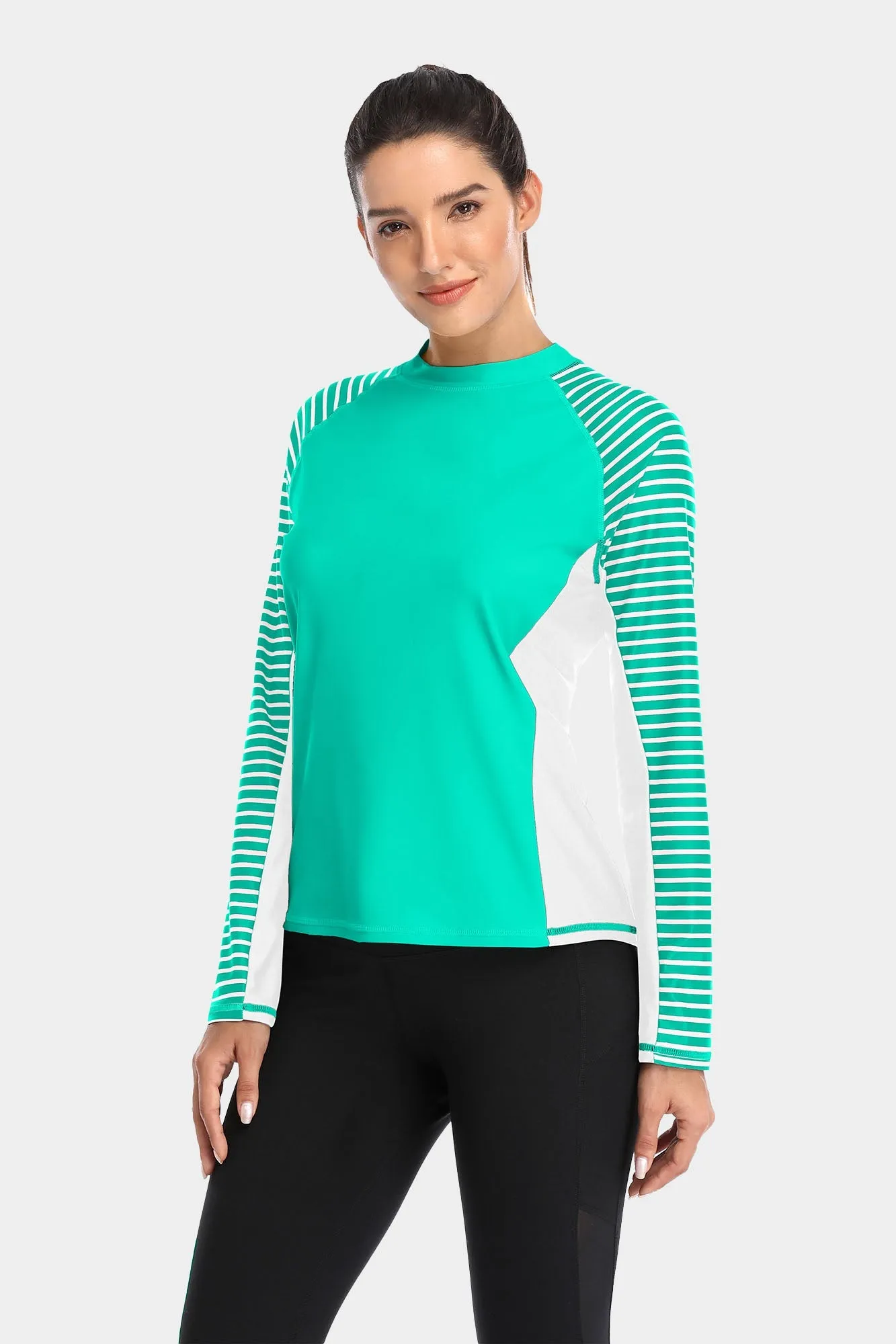 Clearance | Women's Stripe Long Sleeves UPF 50  Crew Rash Guard