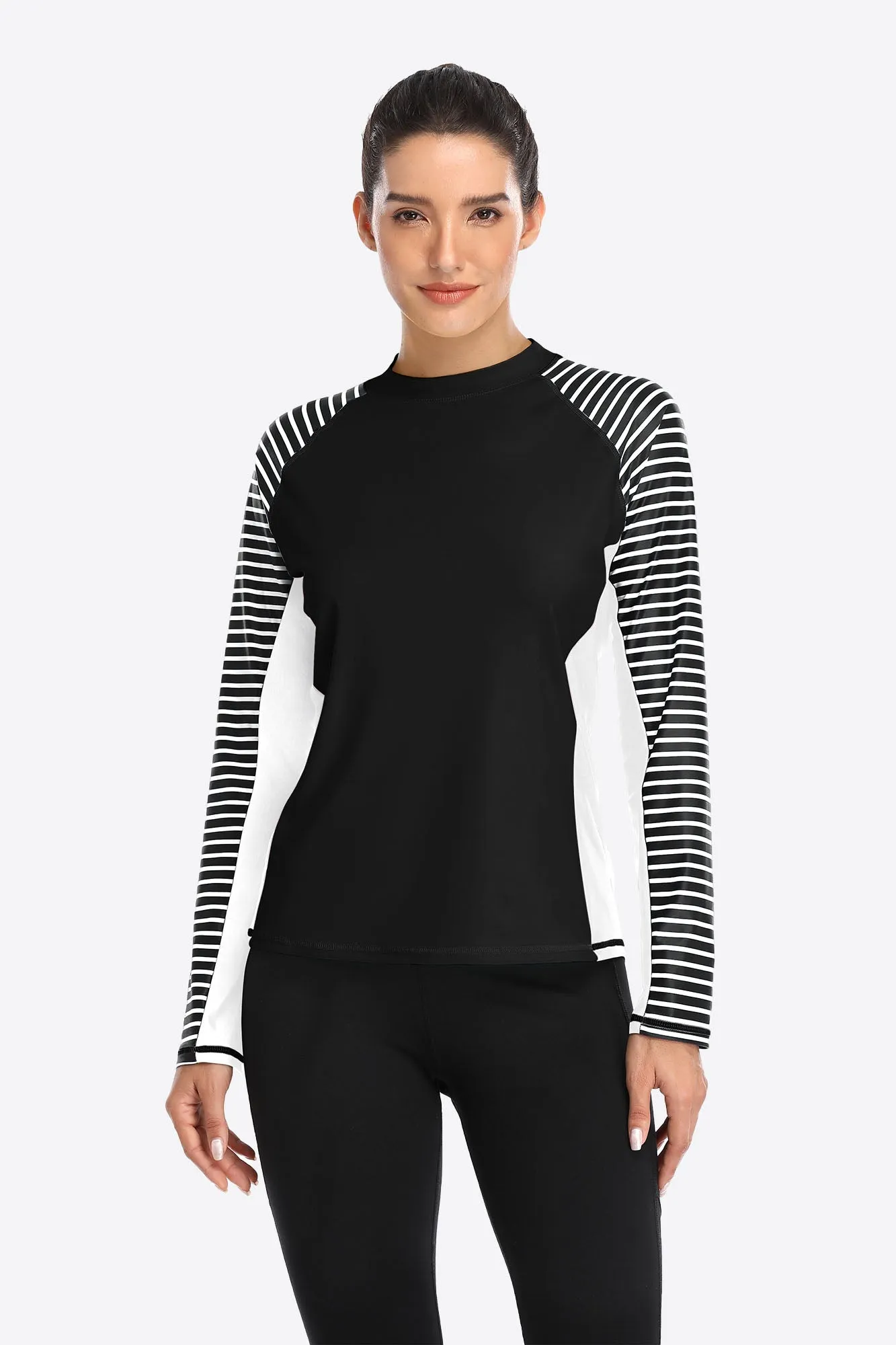 Clearance | Women's Stripe Long Sleeves UPF 50  Crew Rash Guard