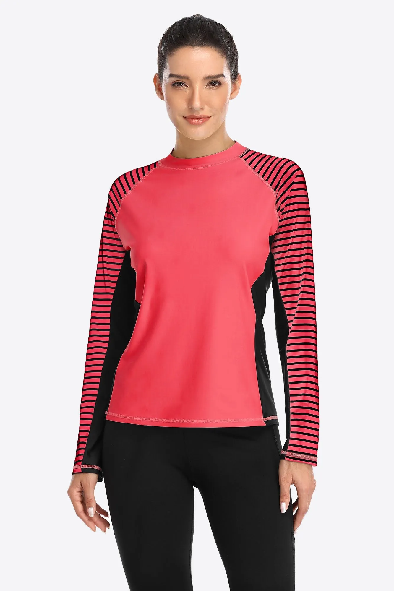 Clearance | Women's Stripe Long Sleeves UPF 50  Crew Rash Guard