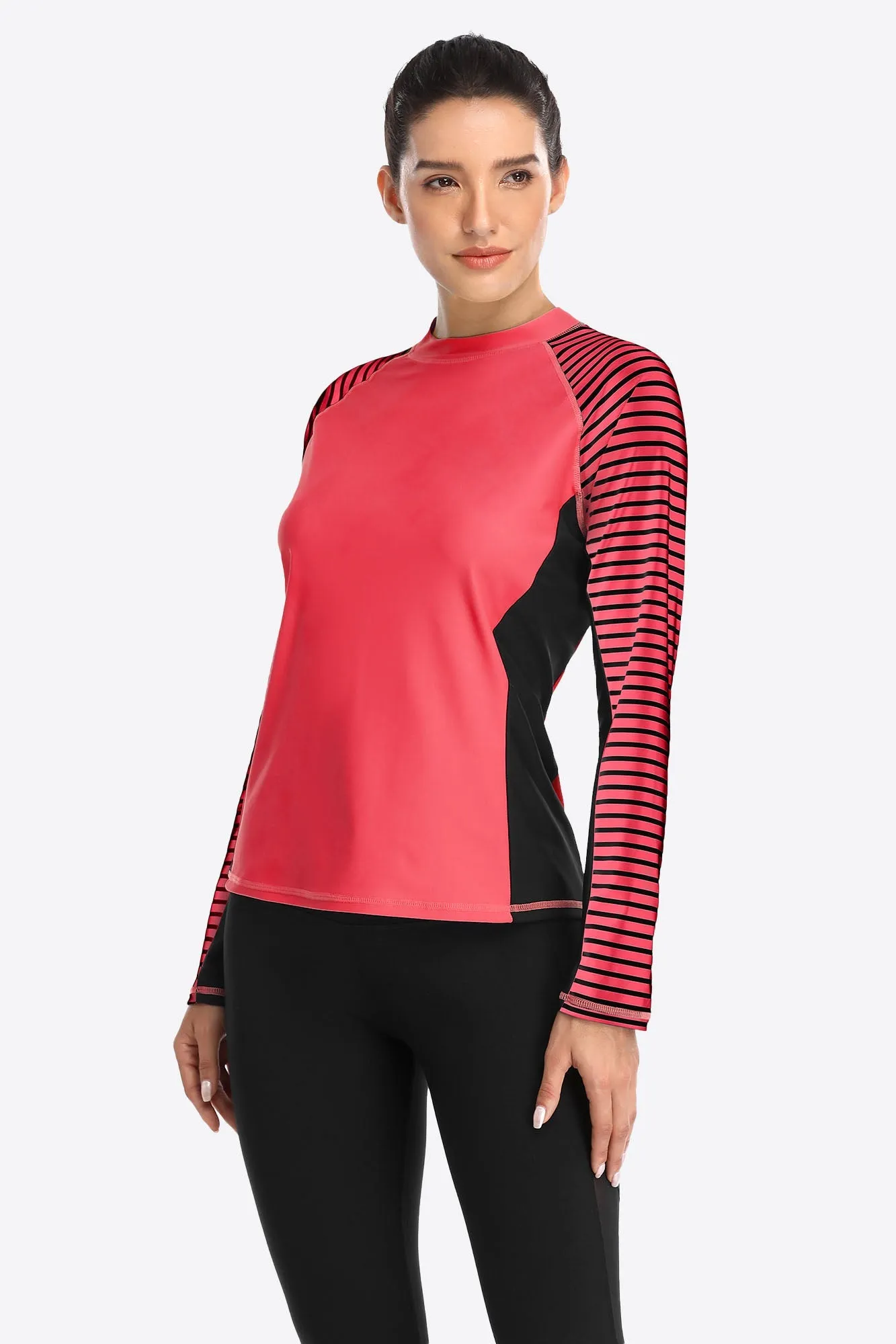 Clearance | Women's Stripe Long Sleeves UPF 50  Crew Rash Guard