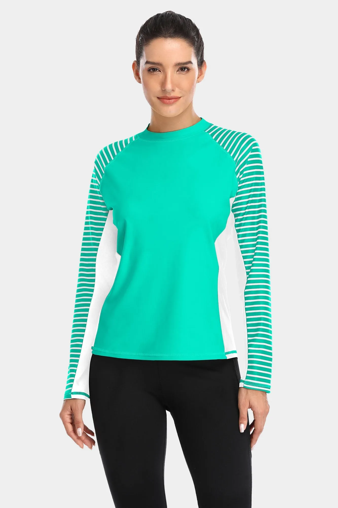 Clearance | Women's Stripe Long Sleeves UPF 50  Crew Rash Guard