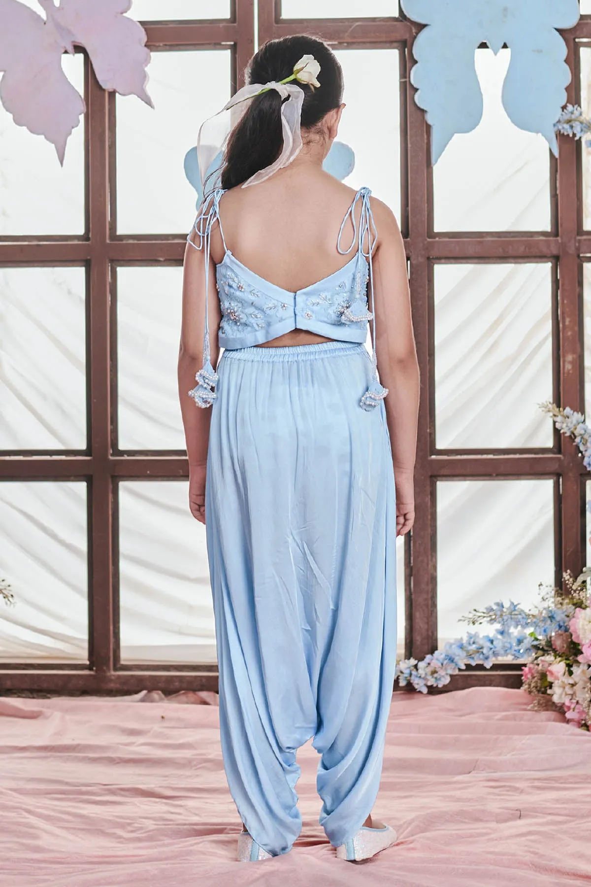 Crystal Blue Floral Dhoti Jumpsuit