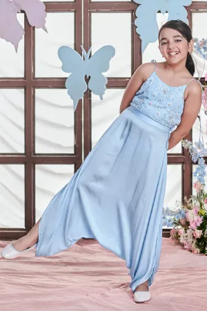 Crystal Blue Floral Dhoti Jumpsuit