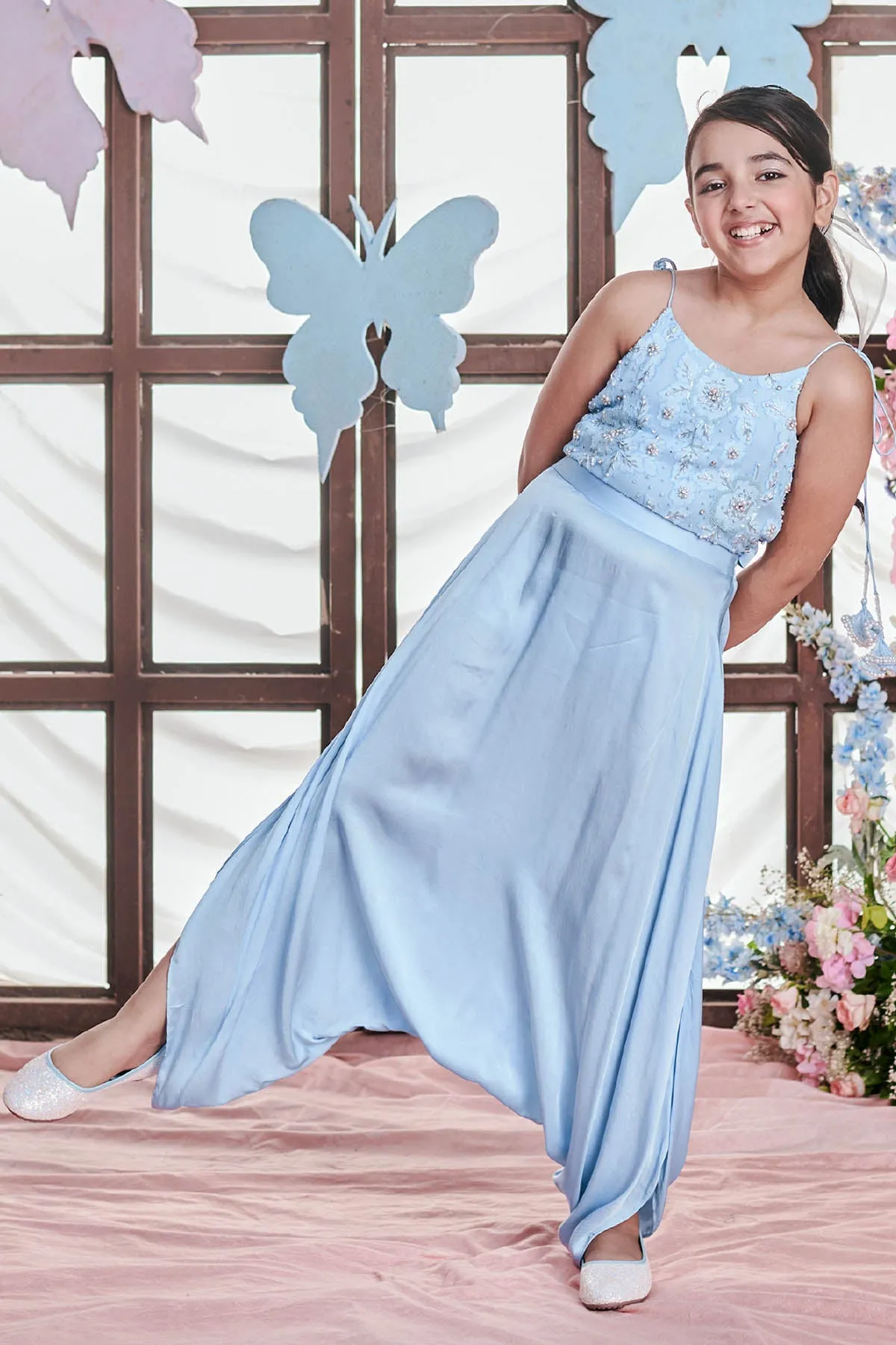 Crystal Blue Floral Dhoti Jumpsuit
