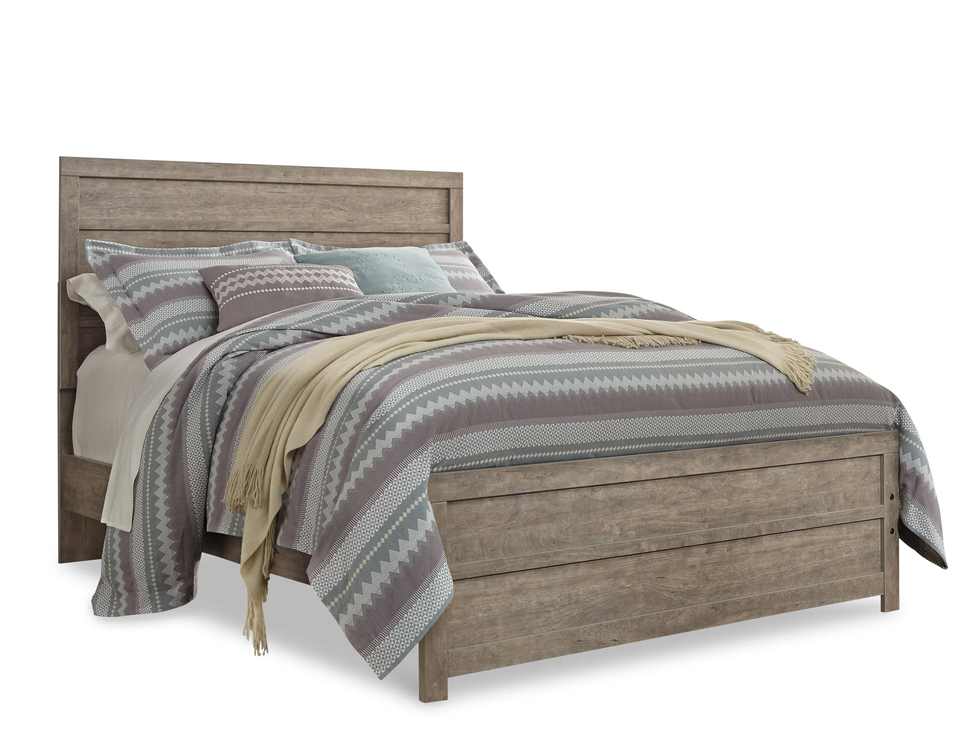 Culverbach Queen Panel Bed with Mirrored Dresser and Chest in Gray