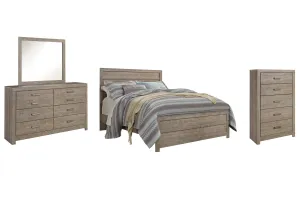 Culverbach Queen Panel Bed with Mirrored Dresser and Chest in Gray