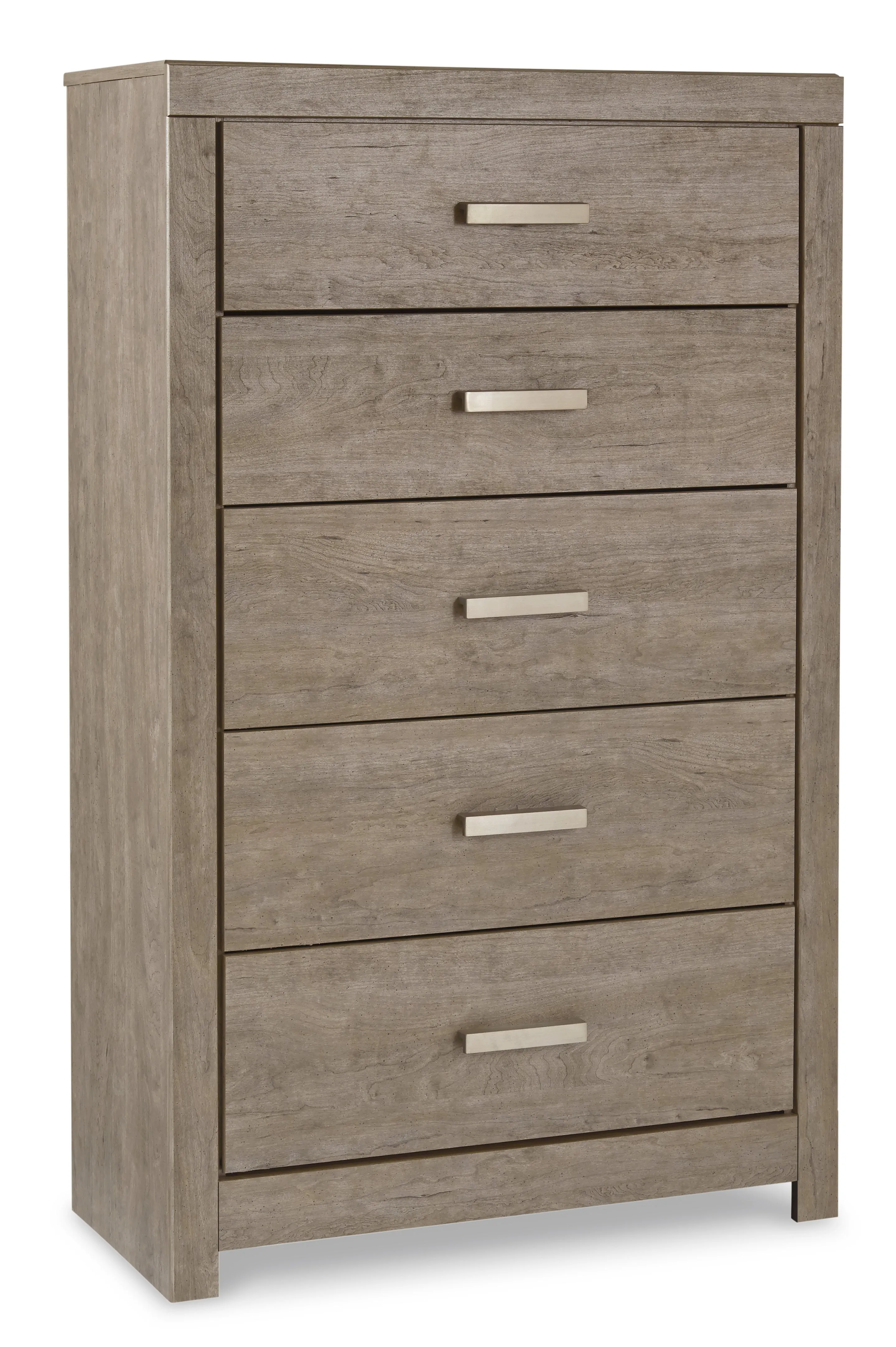 Culverbach Queen Panel Bed with Mirrored Dresser and Chest in Gray