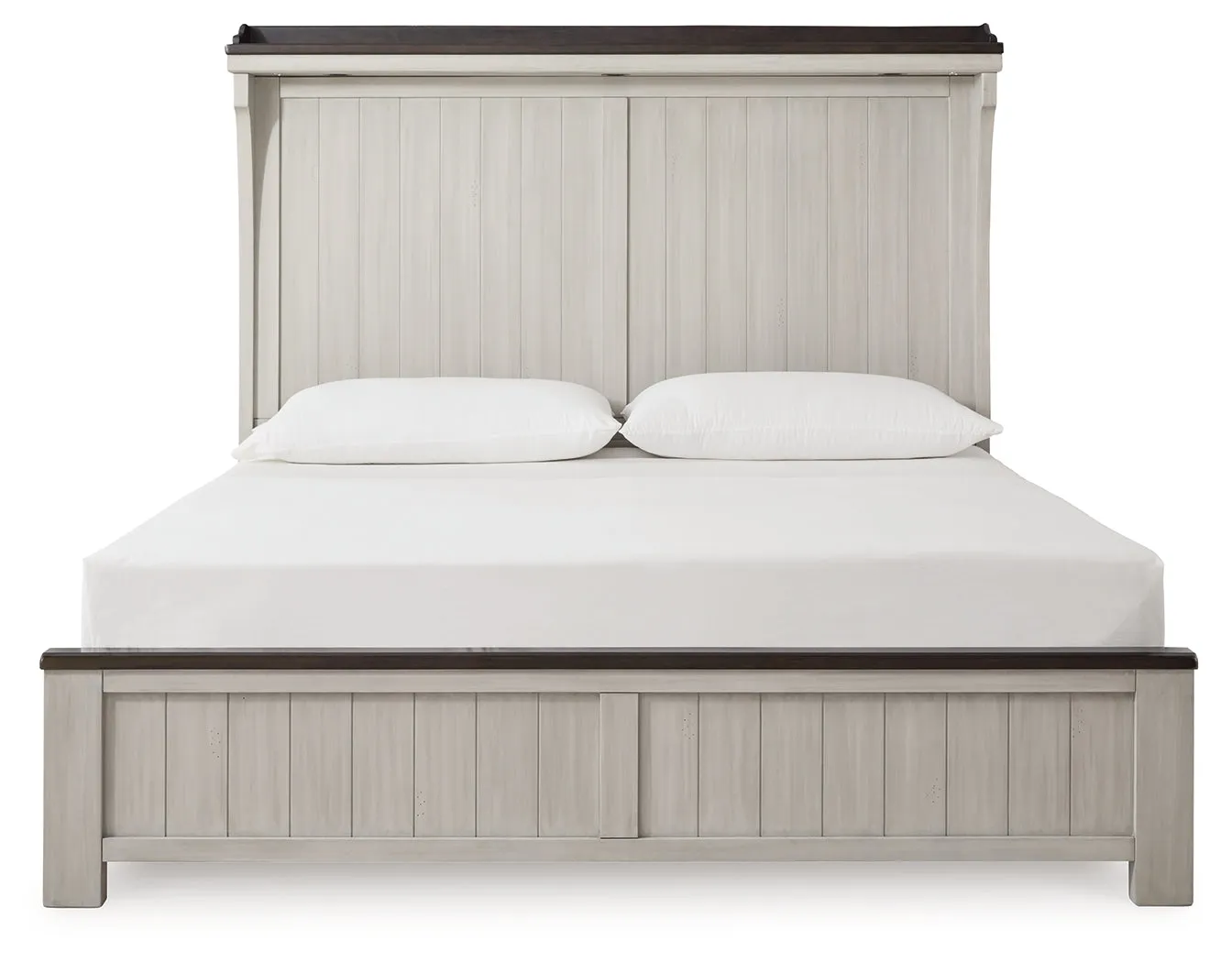 Darborn King Panel Bed with Mirrored Dresser in Gray/Brown