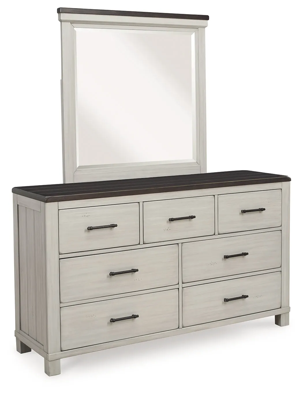 Darborn King Panel Bed with Mirrored Dresser in Gray/Brown