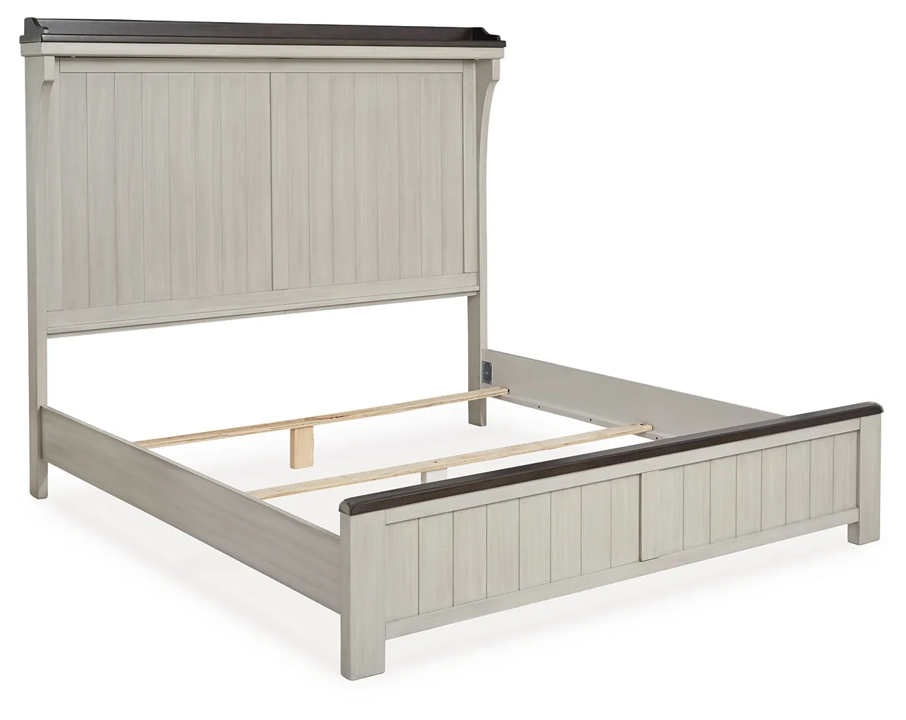 Darborn King Panel Bed with Mirrored Dresser in Gray/Brown