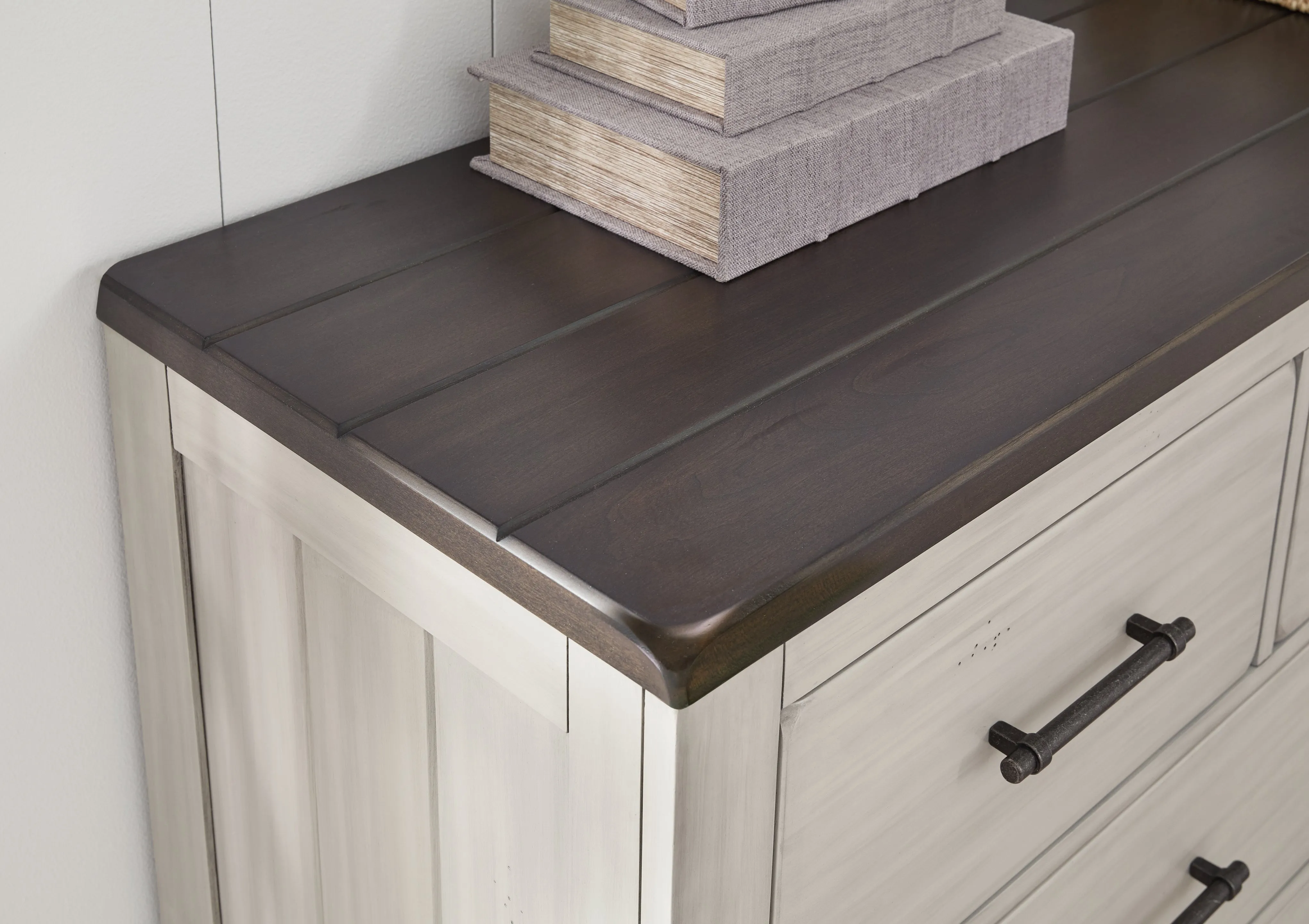 Darborn King Panel Bed with Mirrored Dresser in Gray/Brown