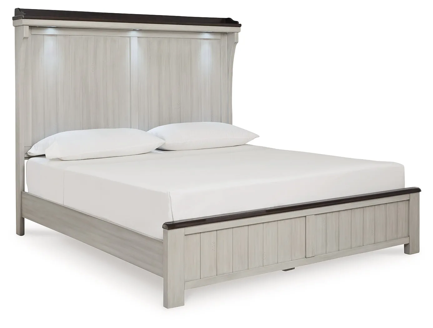 Darborn King Panel Bed with Mirrored Dresser in Gray/Brown