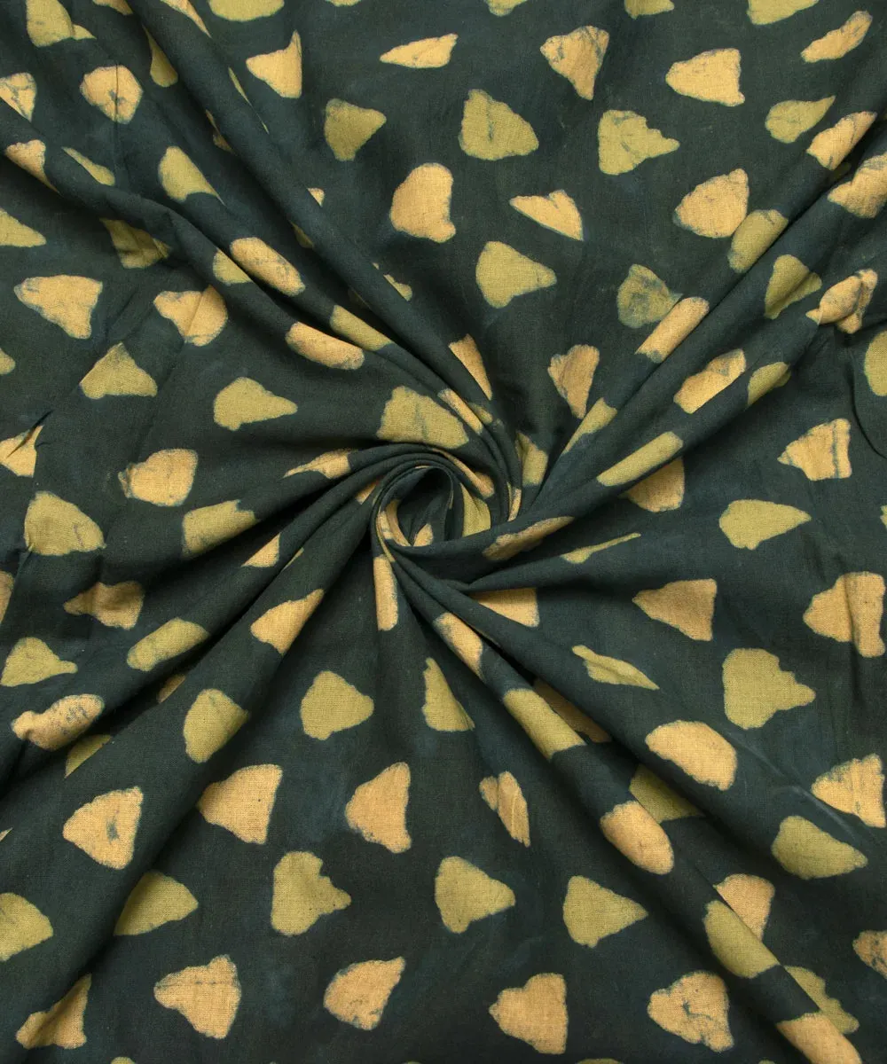 Deep Green Colour Floral Hand Block Print Cotton Fabric