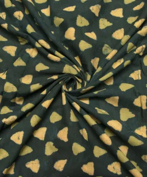 Deep Green Colour Floral Hand Block Print Cotton Fabric