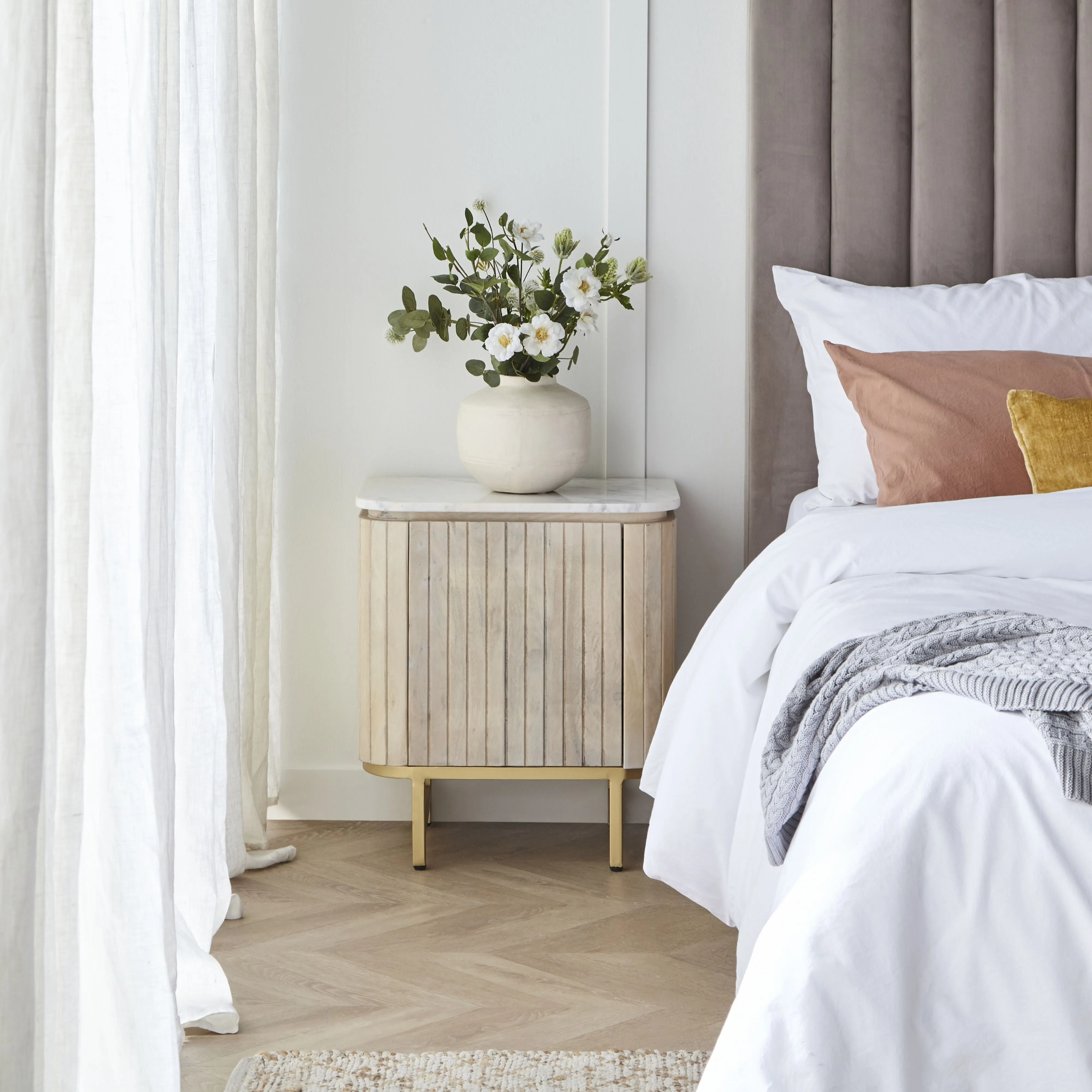 Deva Bedside with Marble Top Natural