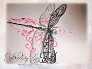 Dragonfly embroidery with 3D wings / two sizes /