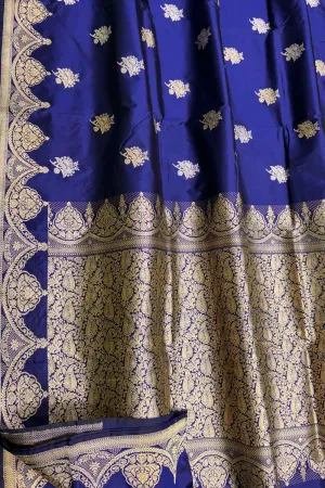 Elegant Blue Banarasi Silk Saree: Handloom Katan Silk