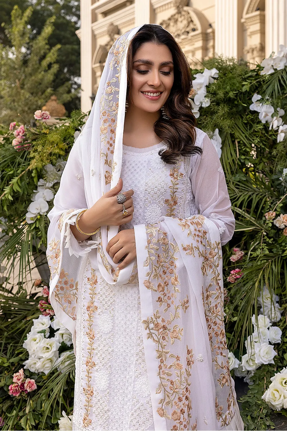 Elegant Formal Pakistani Dress in White Shade #PF409