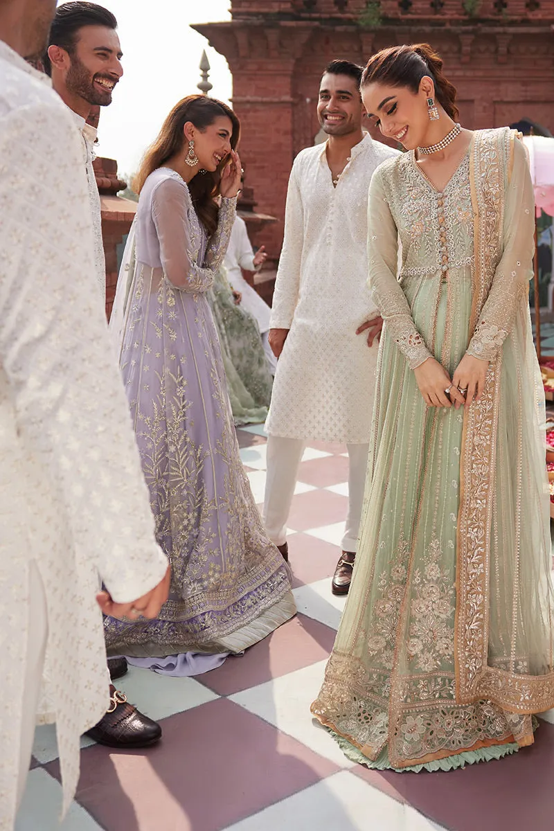 Elegant Mint Green Embroidered Pakistani Wedding Wear Pishwas Frock