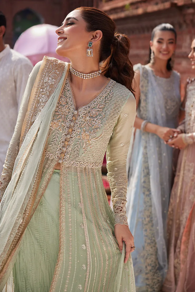 Elegant Mint Green Embroidered Pakistani Wedding Wear Pishwas Frock
