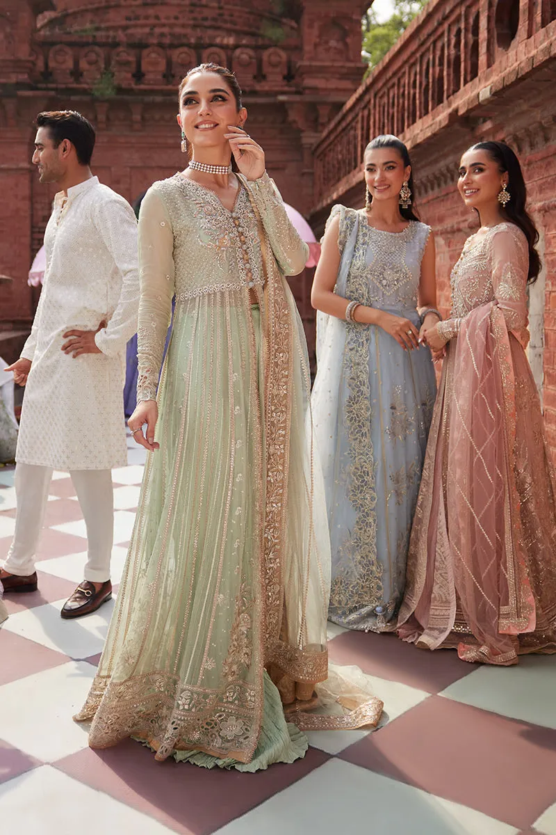 Elegant Mint Green Embroidered Pakistani Wedding Wear Pishwas Frock