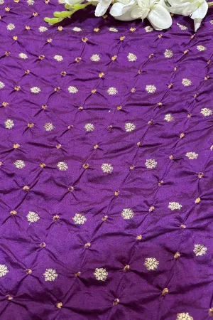 Elegant Purple Banarasi Bandhani Handloom Chiniya Silk Fabric ( 2.5 Mtr )