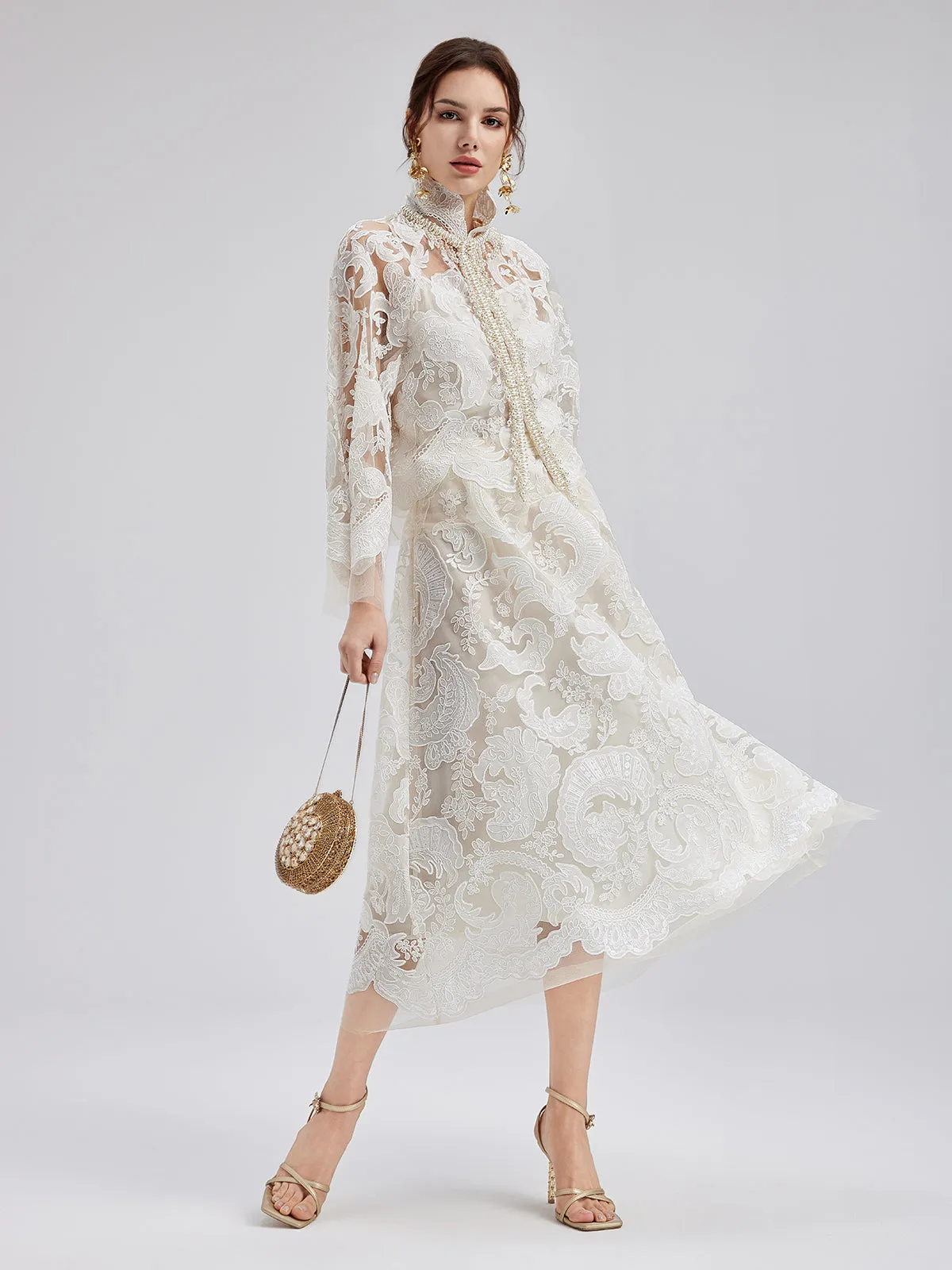Embroidered Lace & Beaded Dress Set